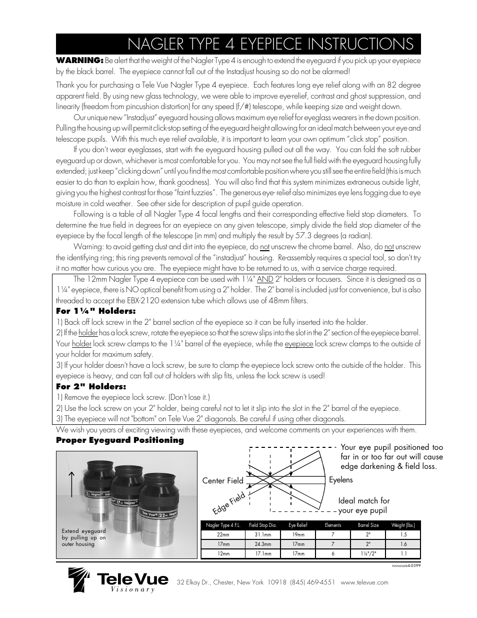 Tele Vue Nagler Type 4 Eyepiece User Manual | 2 pages