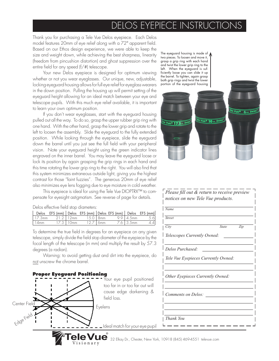 Tele Vue Delos Eyepiece User Manual | 2 pages