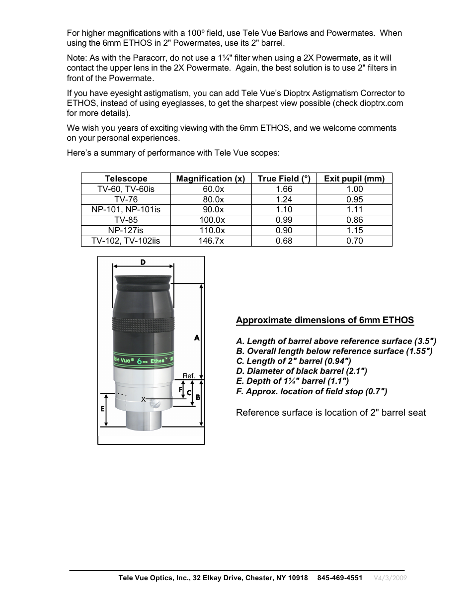 Tele Vue 6mm Ethos Eyepiece User Manual | Page 2 / 2