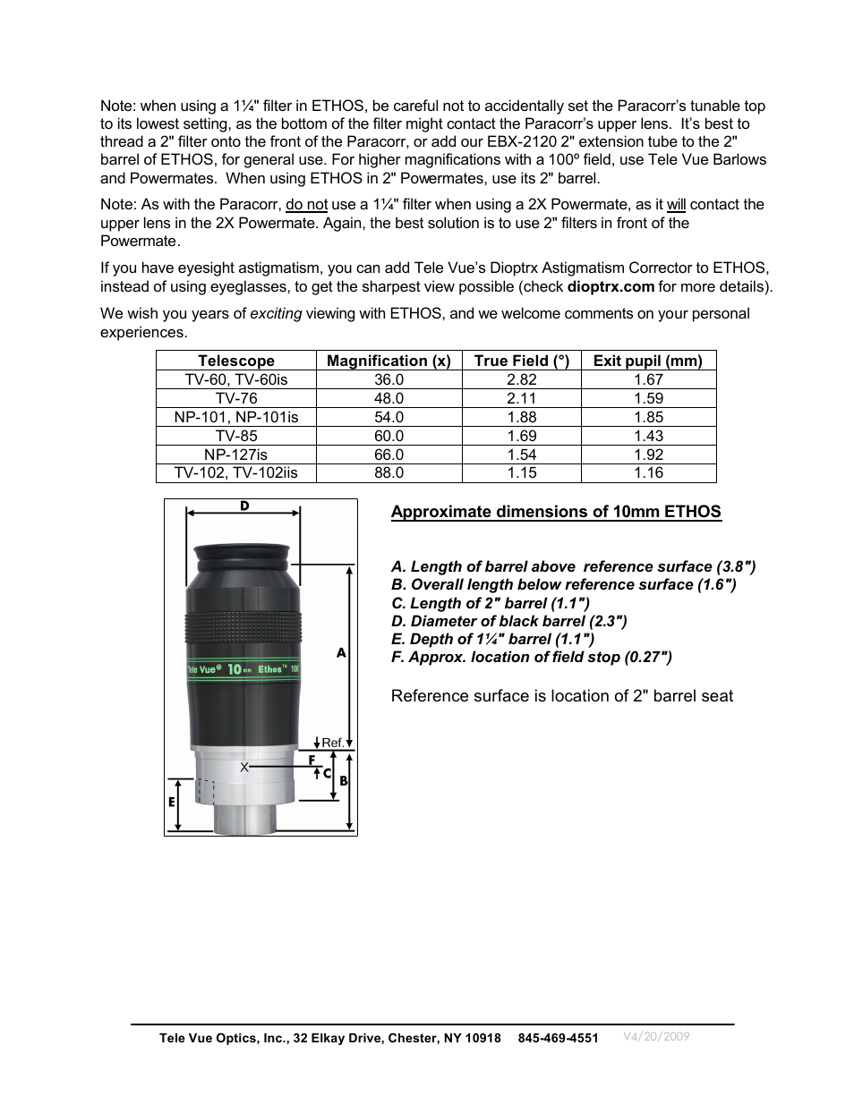 Tele Vue 10mm Ethos Eyepiece User Manual | Page 2 / 2