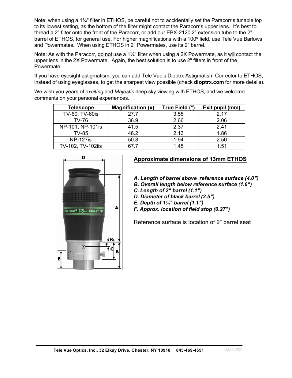 Tele Vue 13mm Ethos Eyepiece User Manual | Page 2 / 2