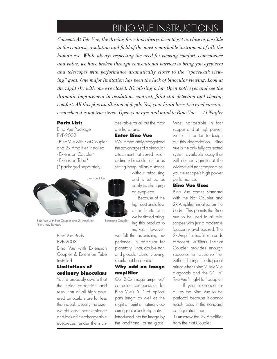 Tele Vue Bino Vue User Manual | 2 pages