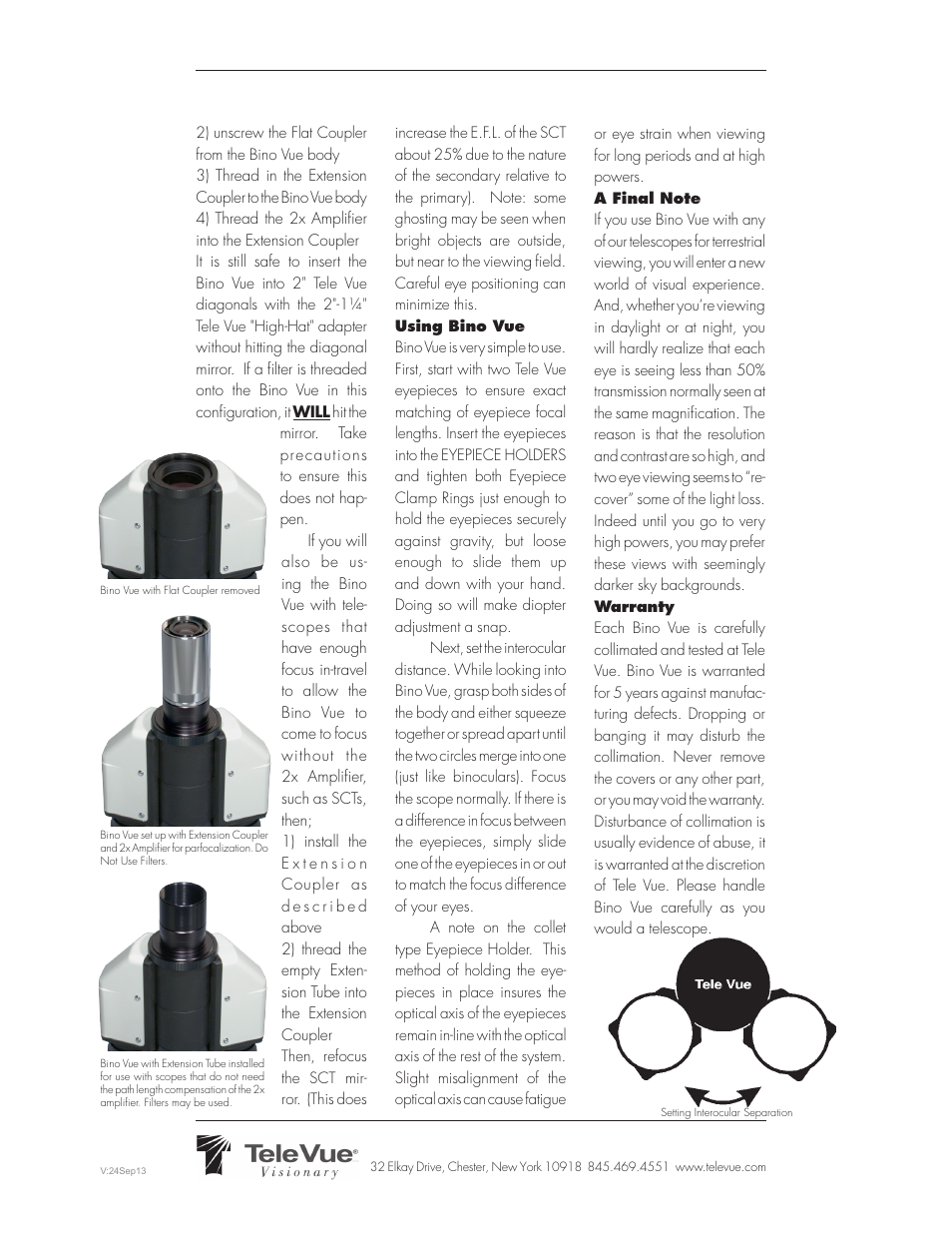 Tele Vue Bino Vue User Manual | Page 2 / 2