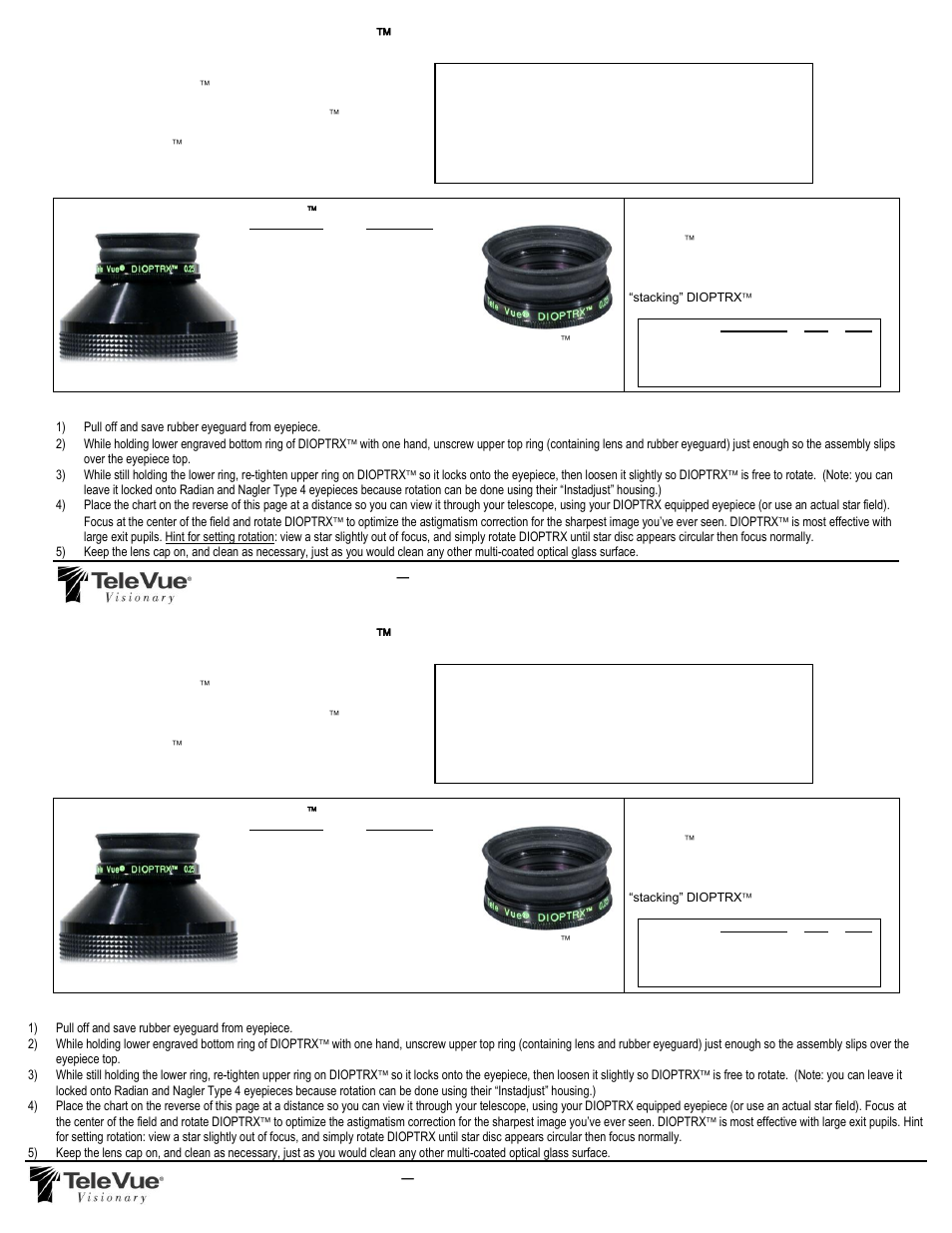 Tele Vue Dioptrx Your Prescription for Better Viewing User Manual | 2 pages