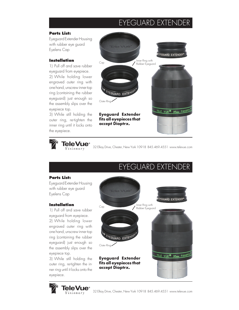 Tele Vue Eyeguard Extender EGE-0020 User Manual | 1 page