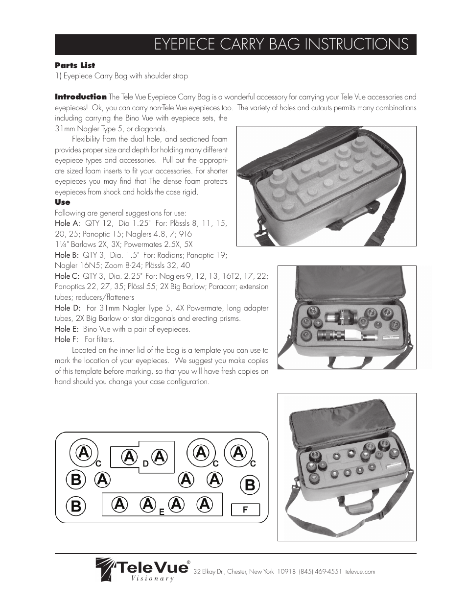 Tele Vue Eyepiece Carry Bag Instructions User Manual | 1 page