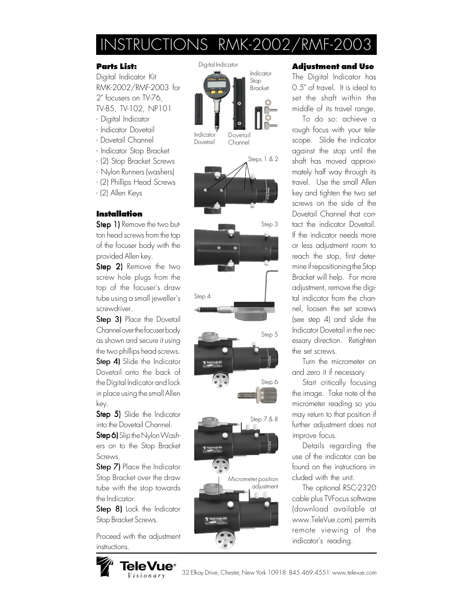 Tele Vue RMF-2003 User Manual | 1 page