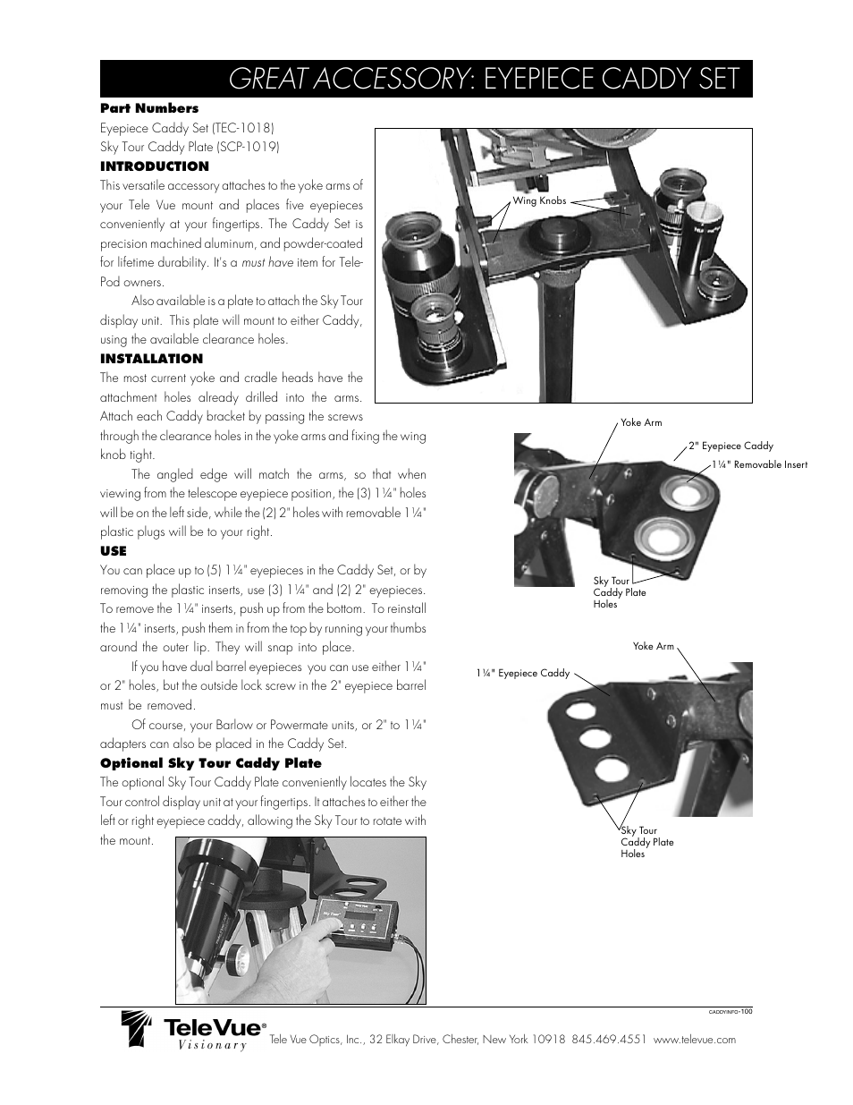 Tele Vue Great Accessory: Eyepiece Caddy Set User Manual | 1 page