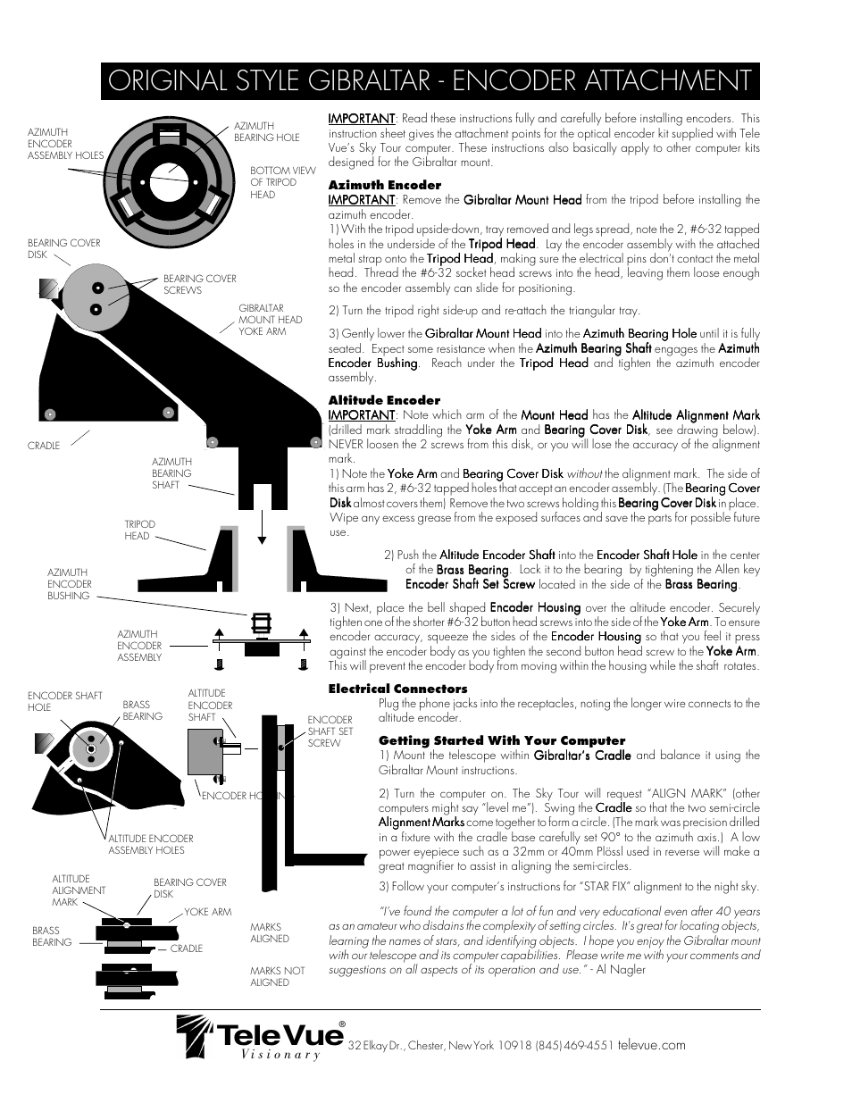 Tele Vue Original Style Gibraltar Encoder Attachment User Manual | 1 page