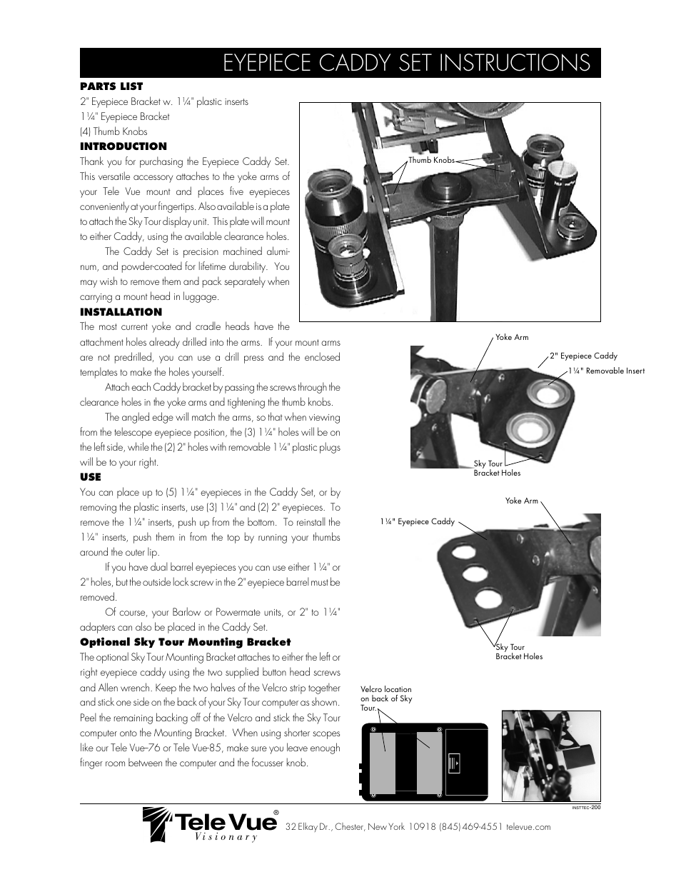Tele Vue Eyepiece Caddy Set User Manual | 3 pages