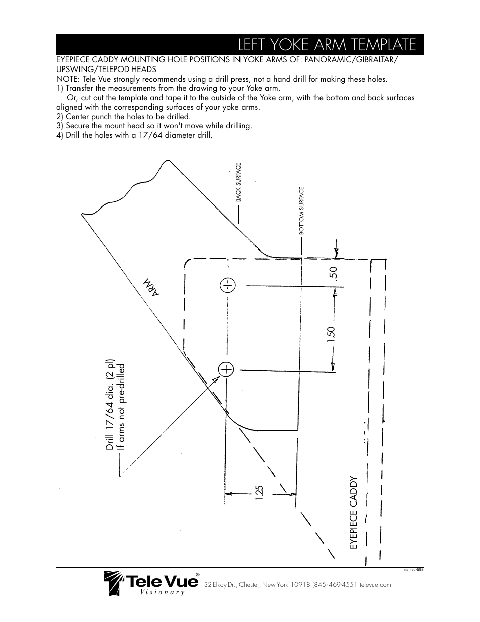 Left yoke arm template, Tele vue | Tele Vue Eyepiece Caddy Set User Manual | Page 2 / 3