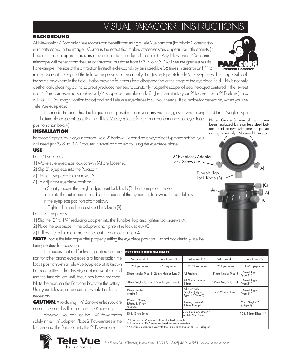 Tele Vue Paracorr Visual User Manual | 1 page