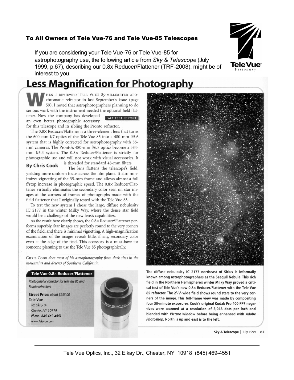 Tele Vue Focal Reducer Flattener (TRF-2008) User Manual | Page 2 / 2