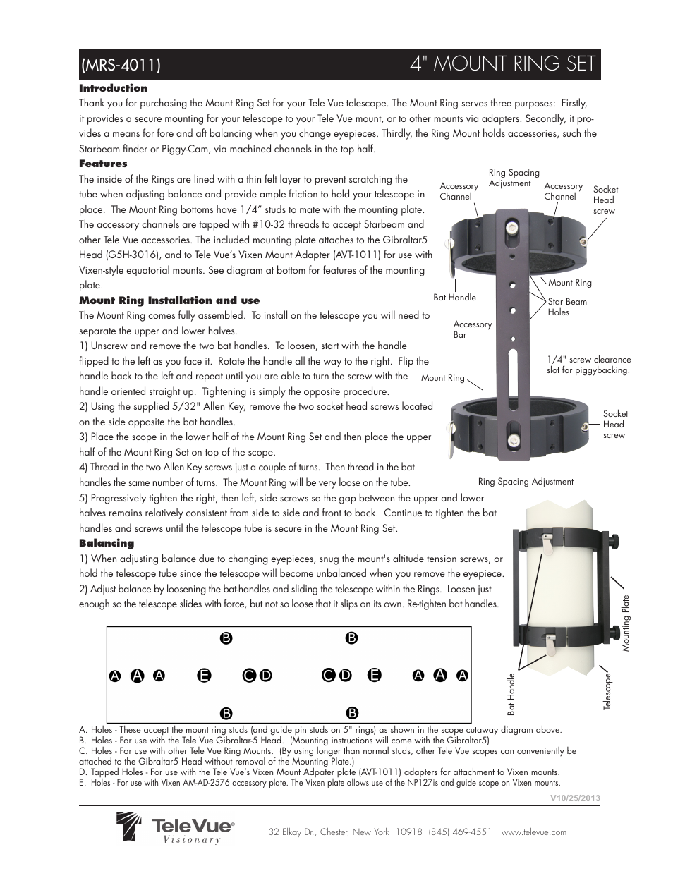 Tele Vue 4inch Mount Ring Set (MRS-4011) User Manual | 1 page