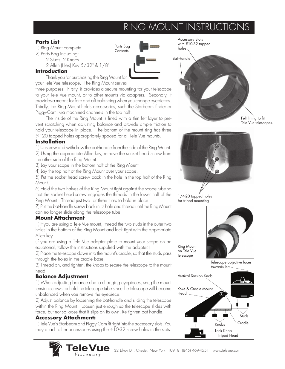 Tele Vue Ring Mount User Manual | 1 page