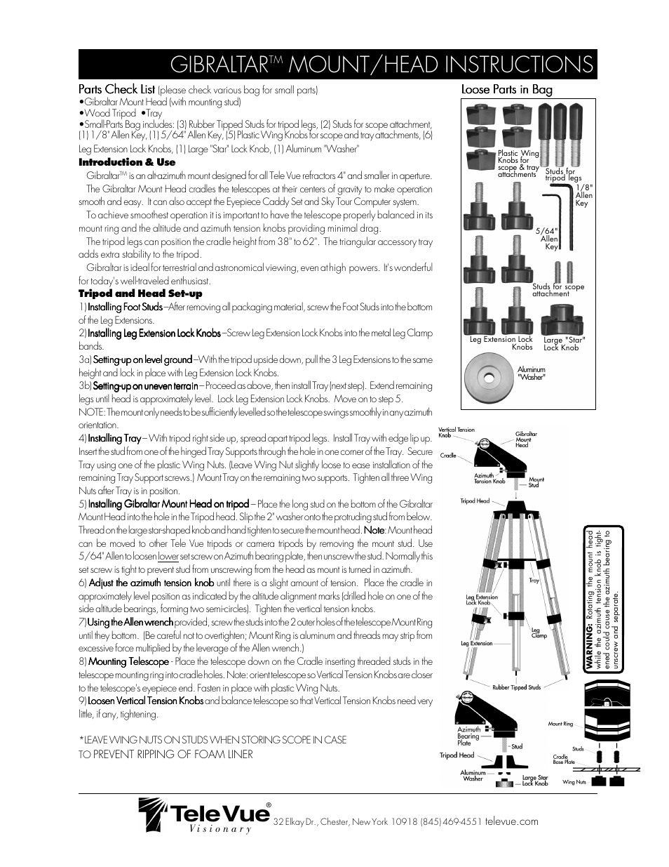 Tele Vue Gibraltar Mount Head User Manual | 1 page