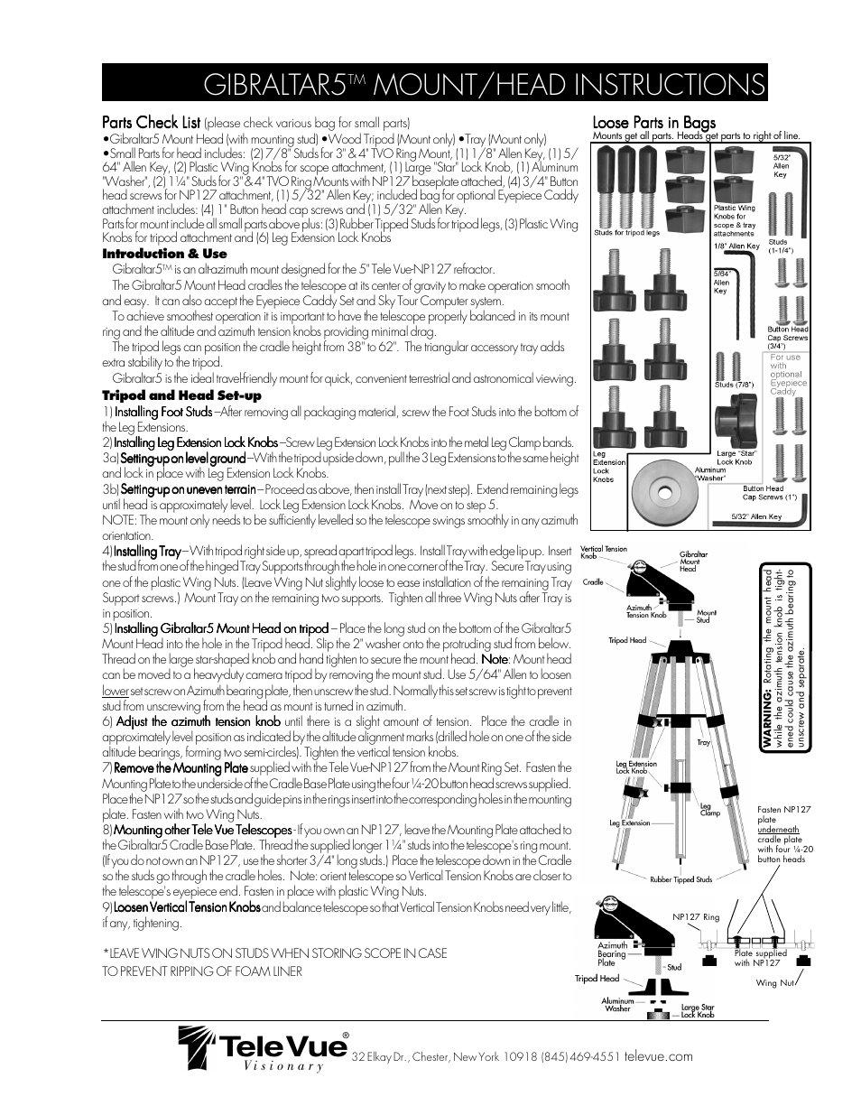 Tele Vue Gibraltar 5 Mount Head User Manual | 1 page
