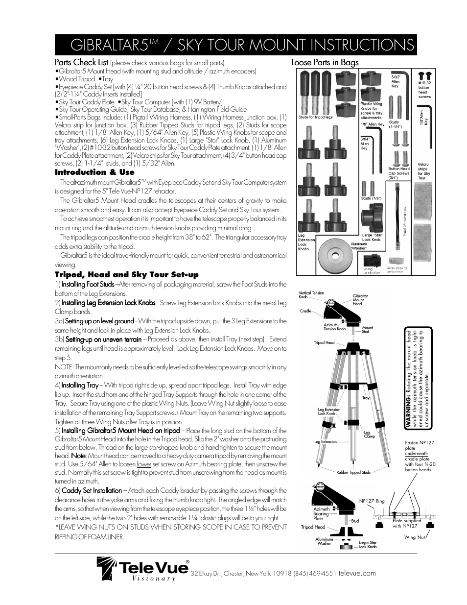 Tele Vue Gibraltar 5 Sky Tour Mount User Manual | 2 pages