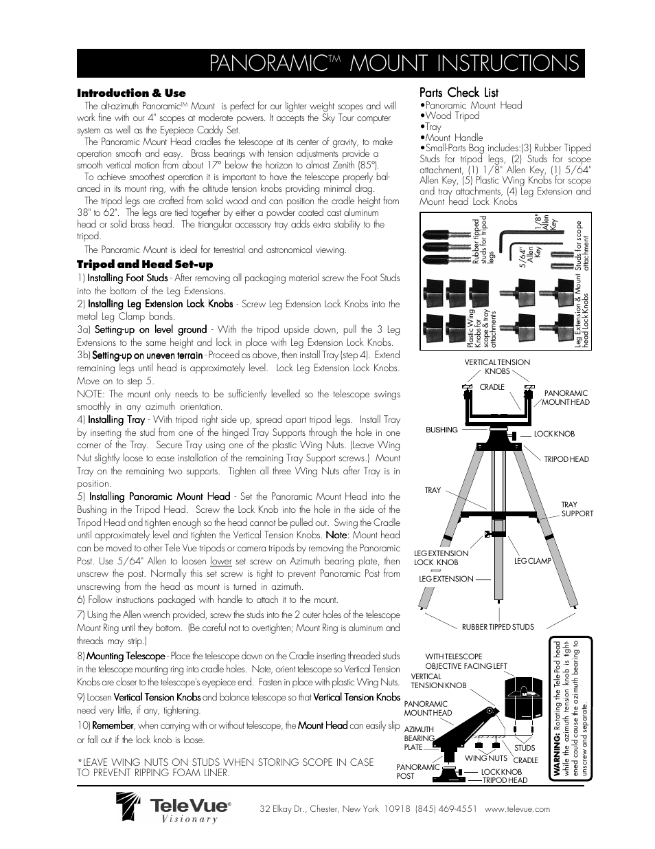 Tele Vue Panoramic Mount User Manual | 1 page