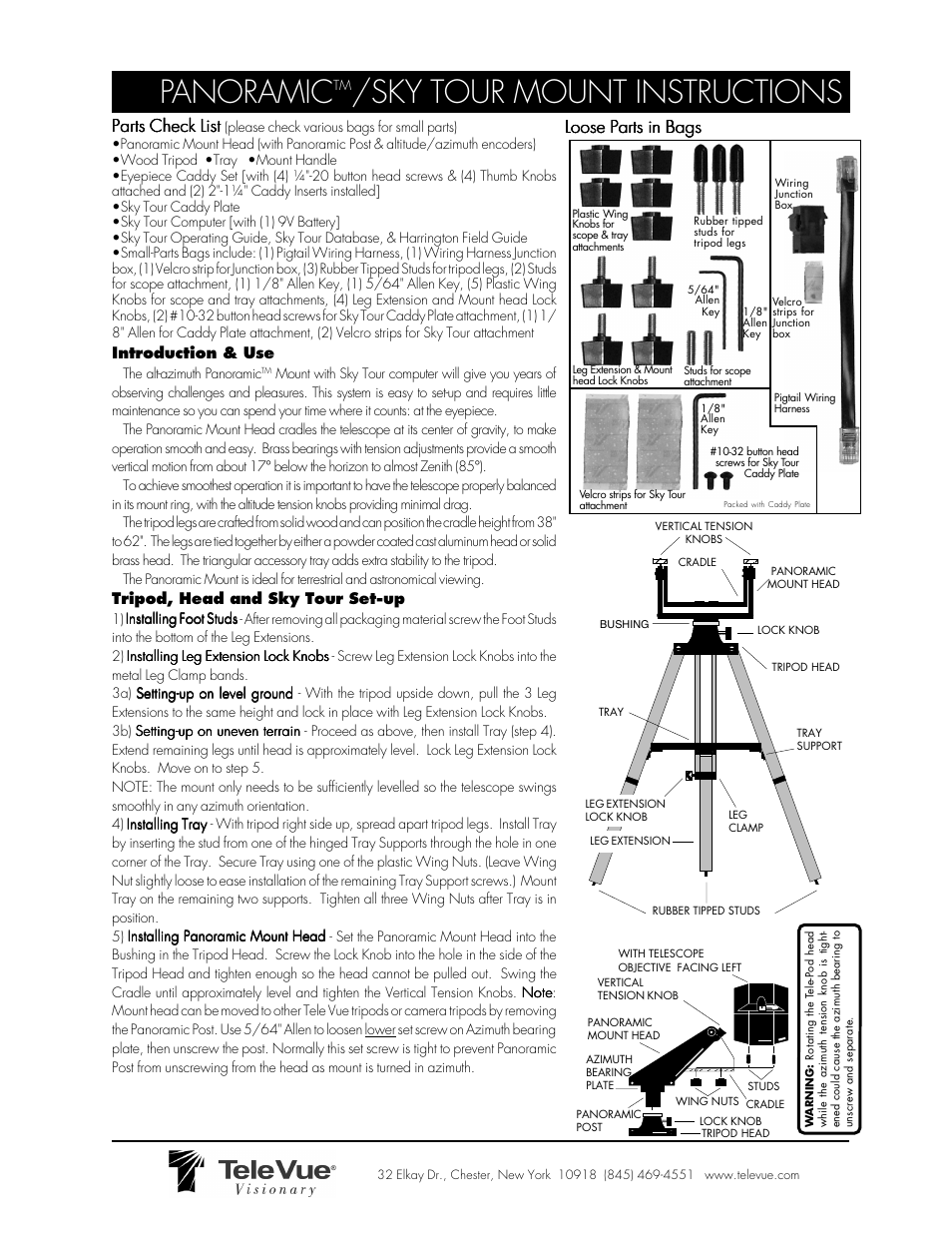 Tele Vue Panoramic Sky Tour Mount User Manual | 2 pages