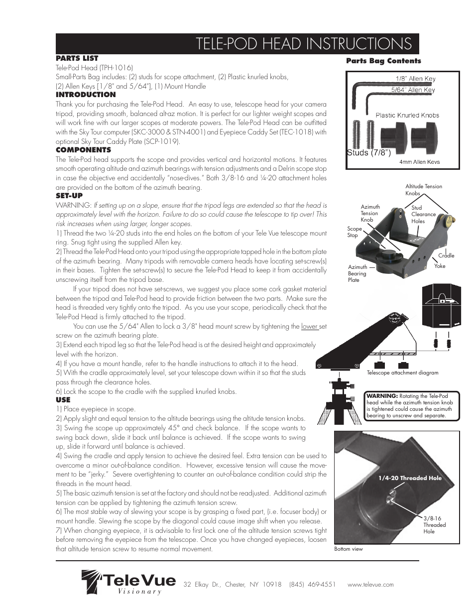 Tele Vue Tele-Pod Head User Manual | 1 page