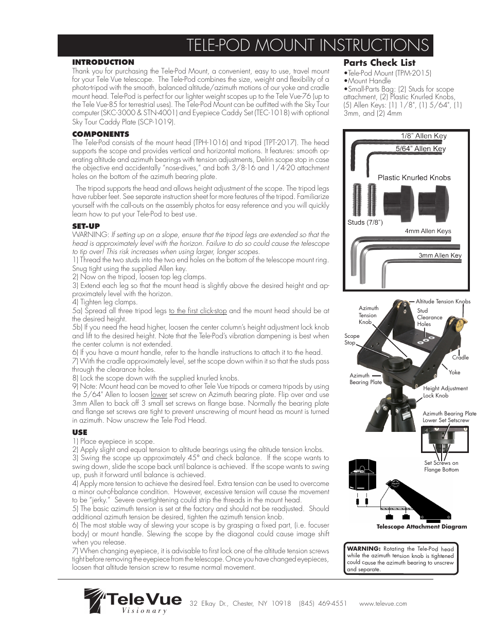 Tele Vue Tele-Pod Mount User Manual | 1 page