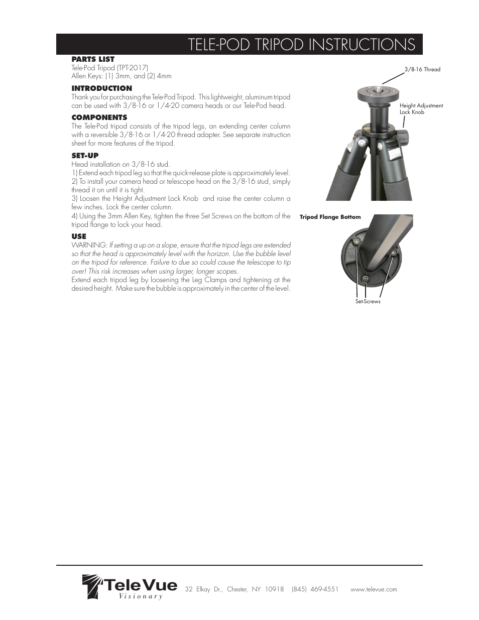 Tele Vue Tele-Pod Tripod User Manual | 1 page