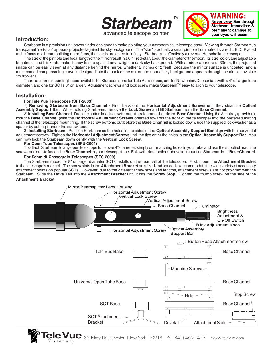Tele Vue Starbeam advanced telescope pointer User Manual | 2 pages