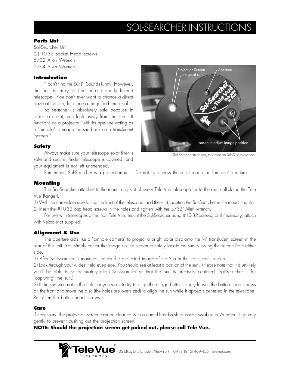 Tele Vue Sol-Searcher User Manual | 1 page