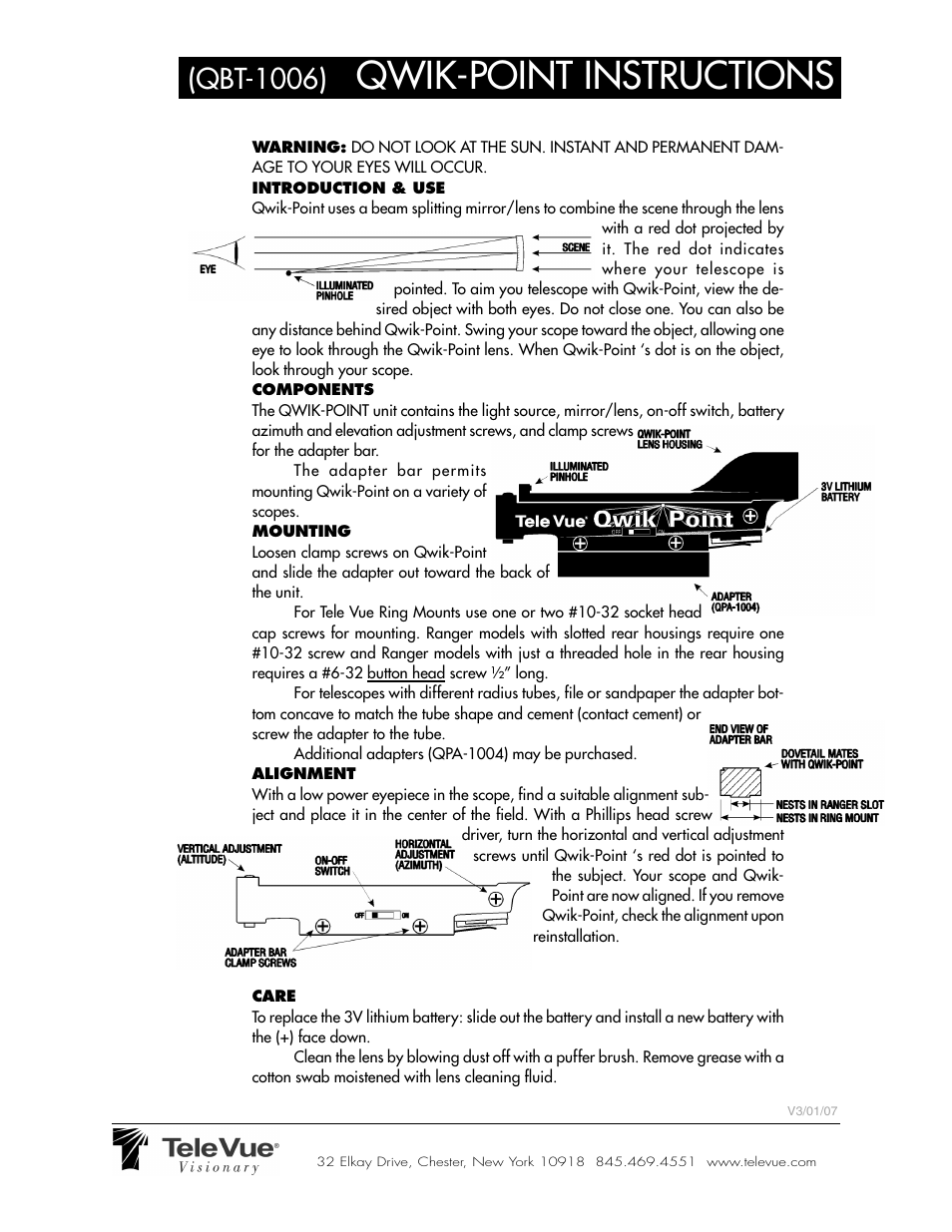 Tele Vue Qwik-Point (QBT-1006) User Manual | 1 page