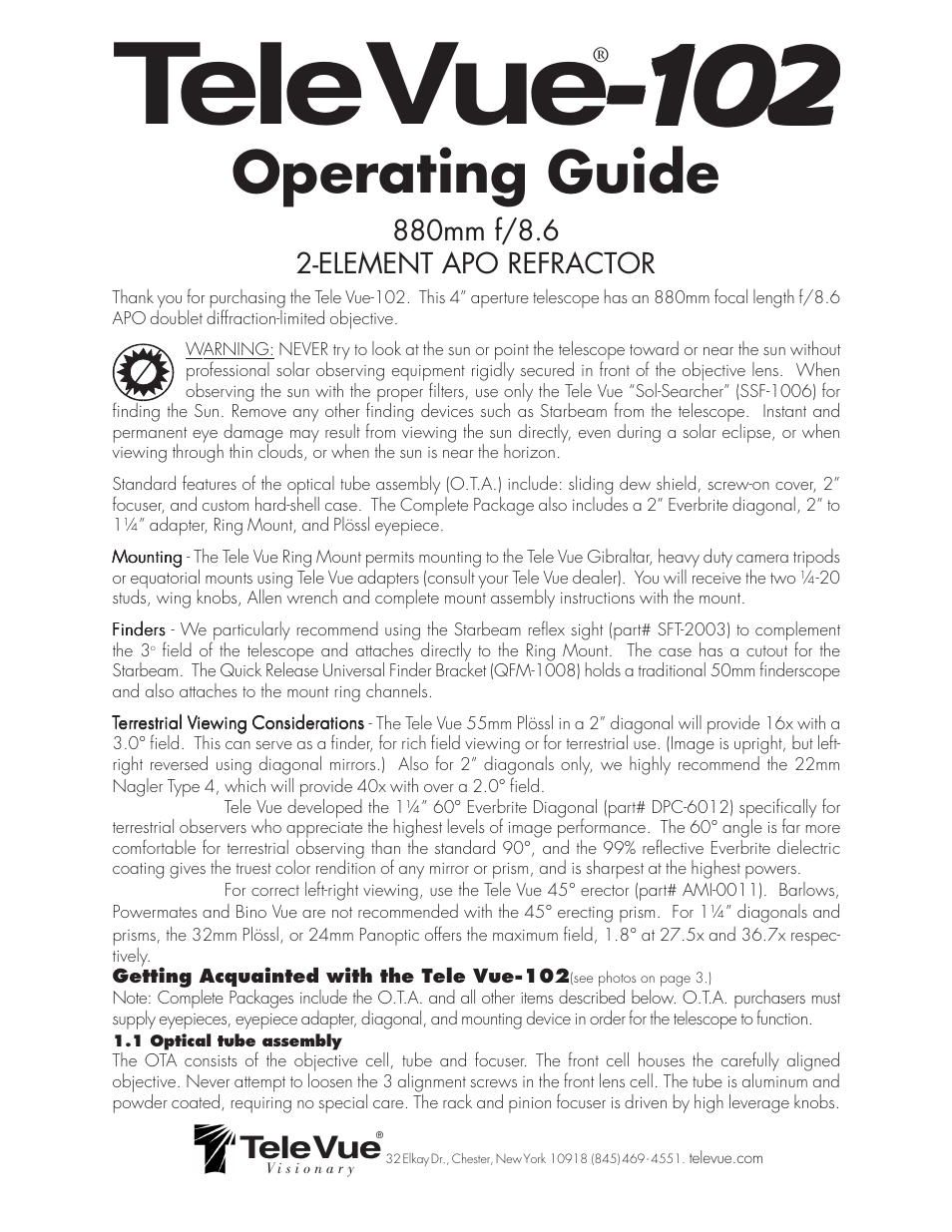 Tele Vue 102 User Manual | 6 pages