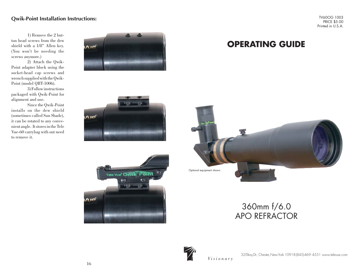 Tele Vue 60 User Manual | 8 pages