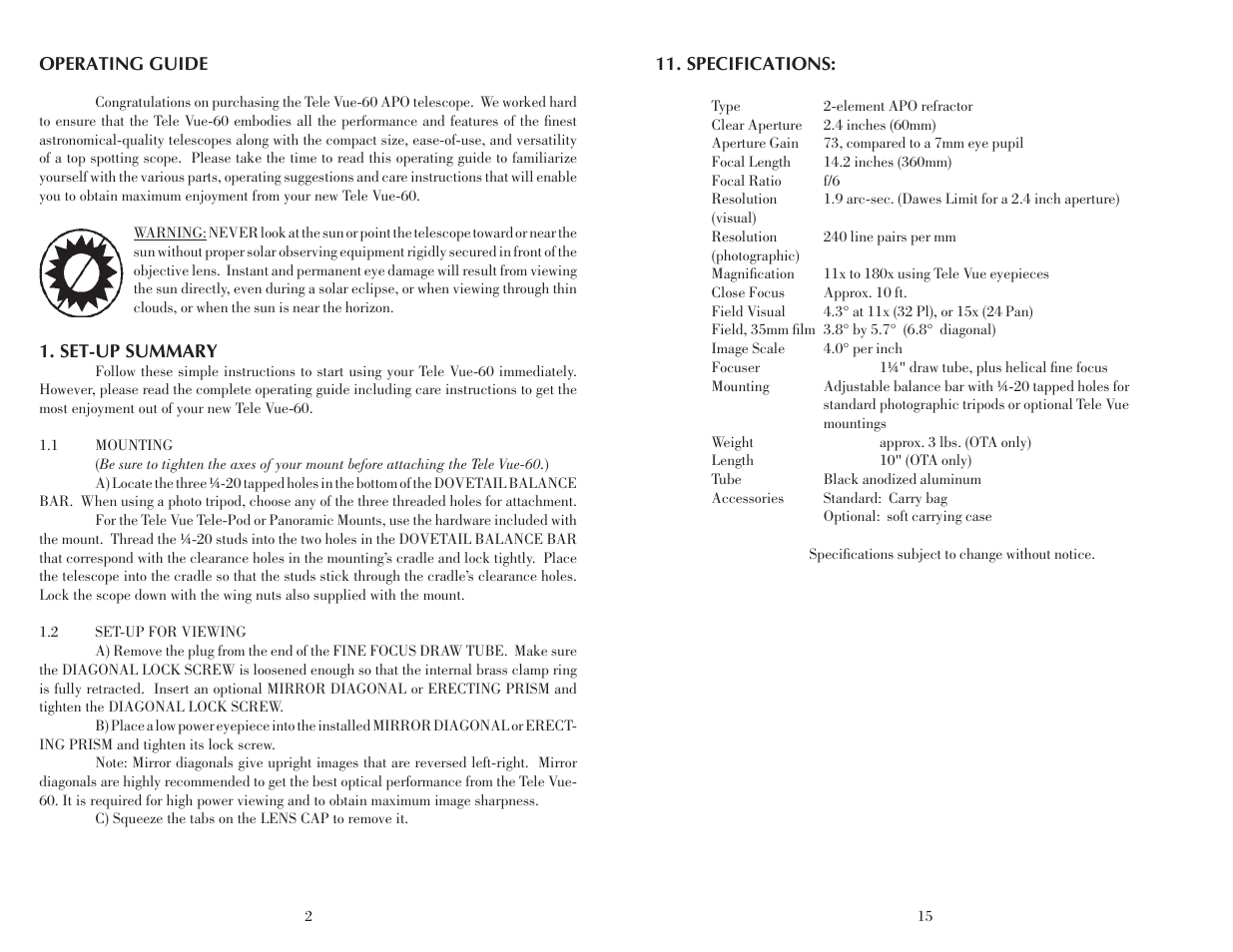 Tele Vue 60 User Manual | Page 2 / 8