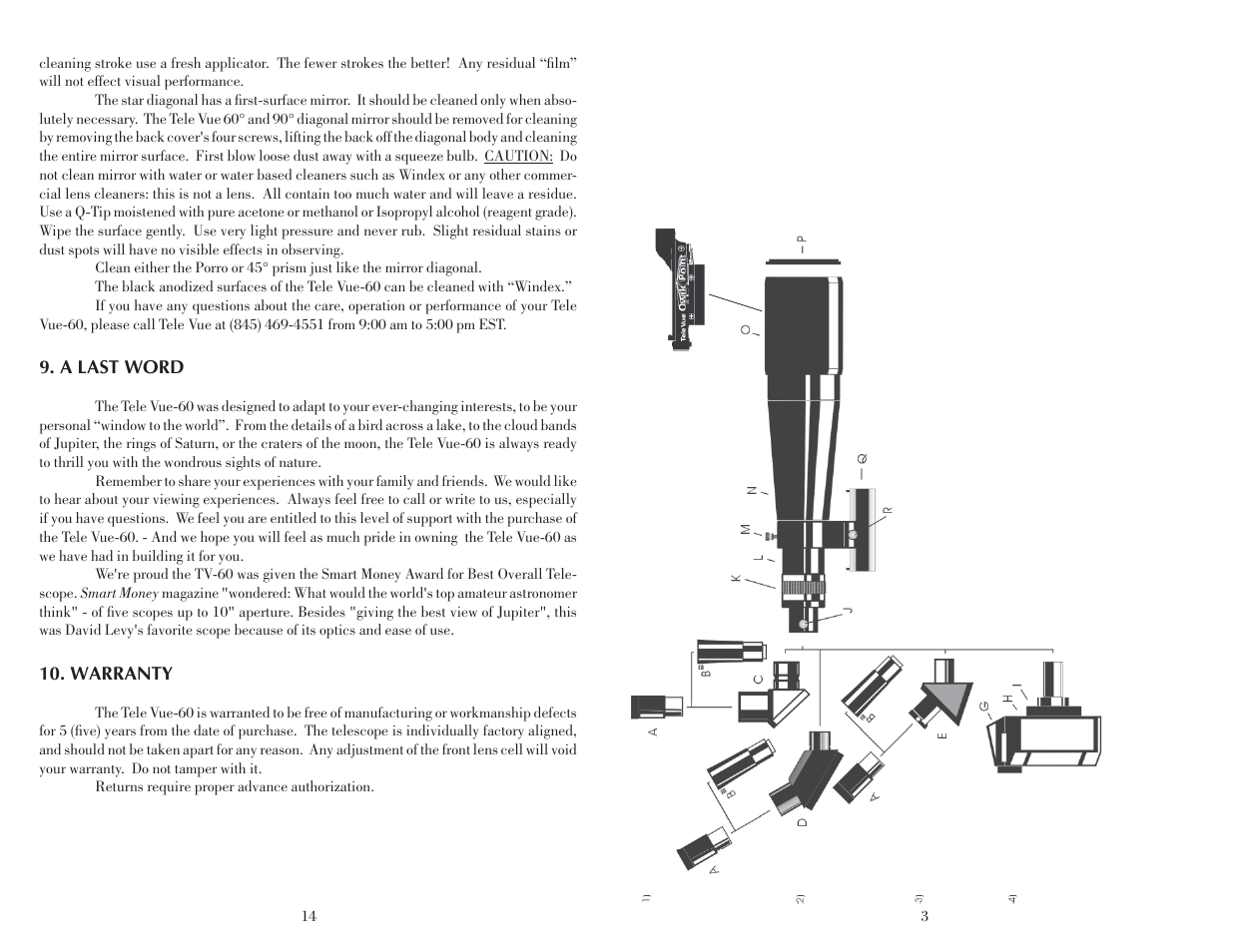 A last word, Warranty | Tele Vue 60 User Manual | Page 3 / 8