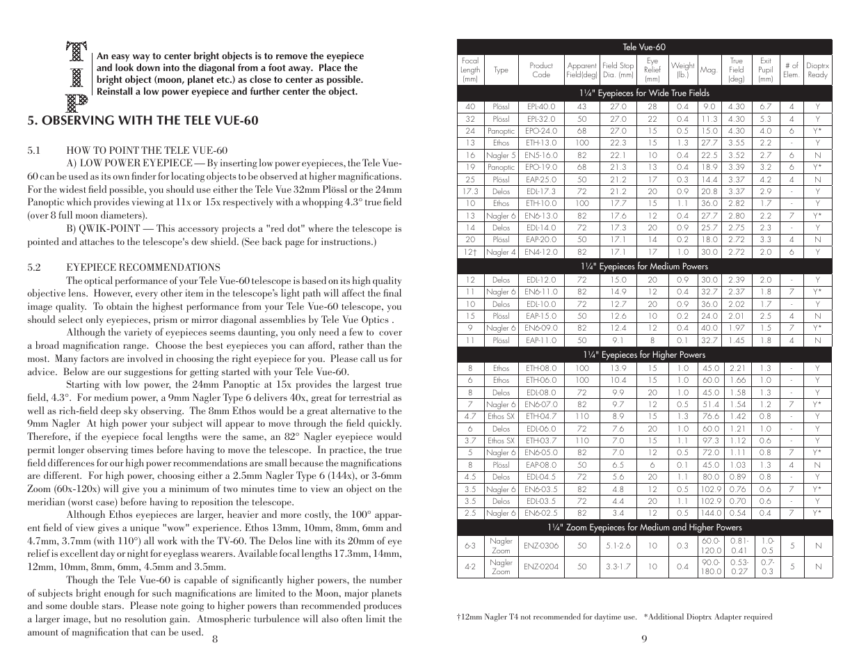 Observing with the tele vue-60 | Tele Vue 60 User Manual | Page 8 / 8