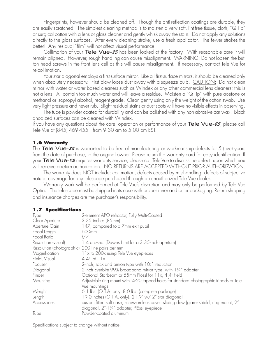 Tele Vue 85 User Manual | Page 5 / 6