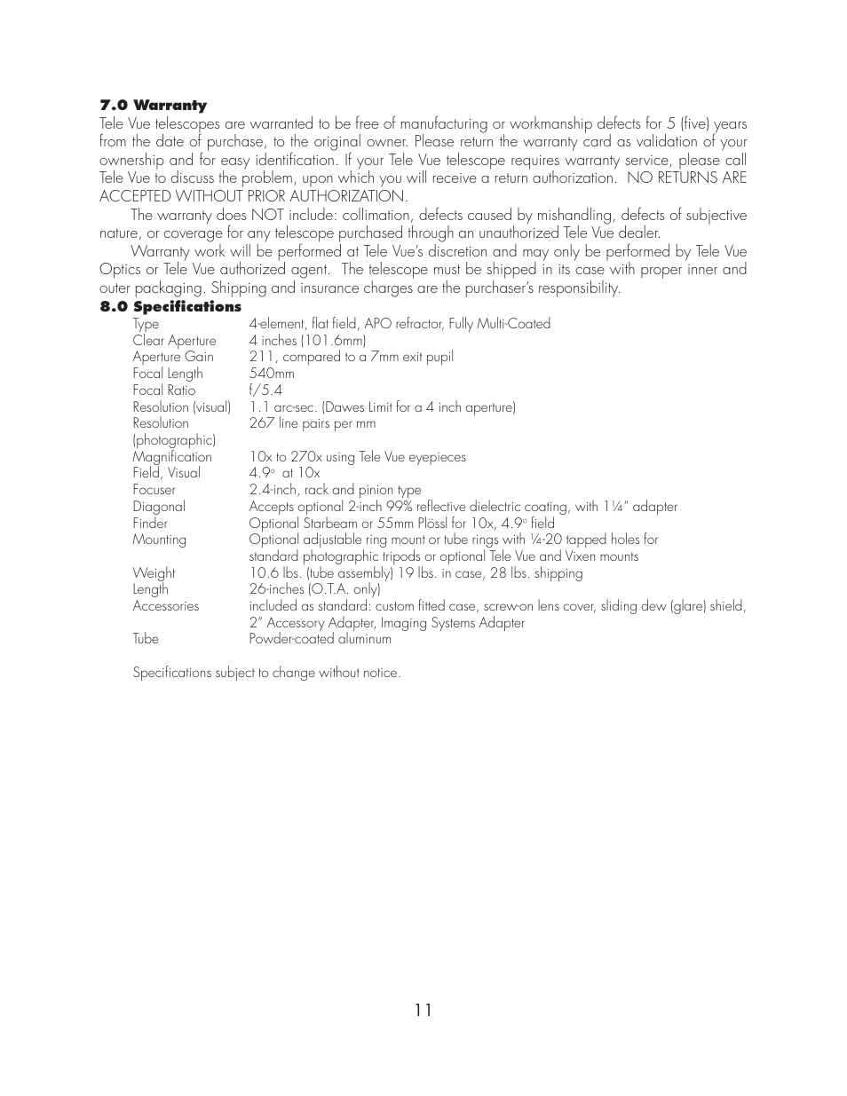 Tele Vue NP101is User Manual | Page 11 / 12