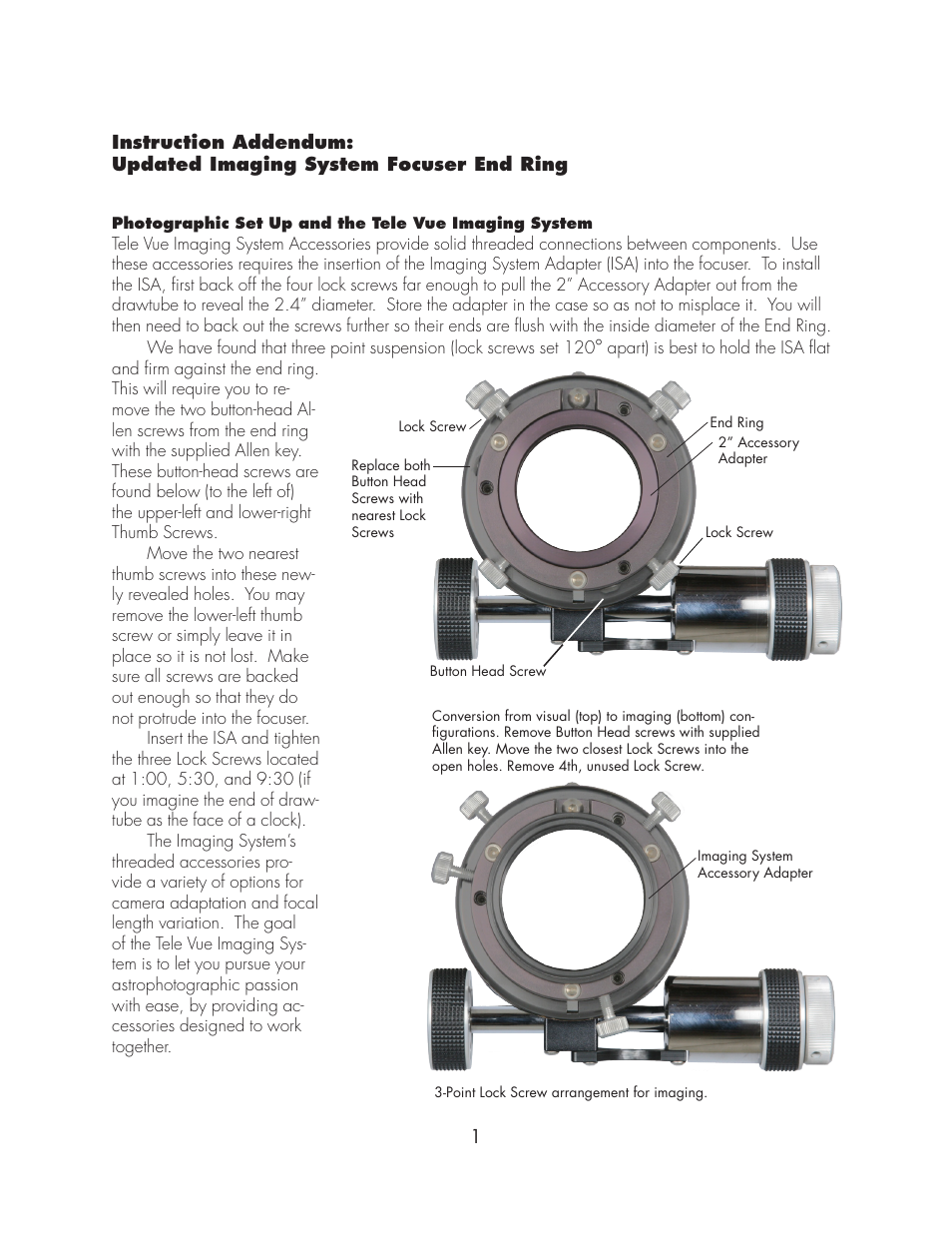 Tele Vue IS End Ring Addendum User Manual | 1 page