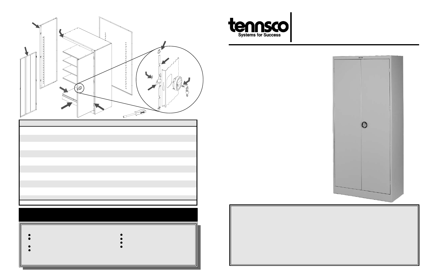 Tennsco storage cabinet, Replacement parts, Model 1480rh | Retain instructions for future reference | Tennsco 1480RH User Manual | Page 4 / 4