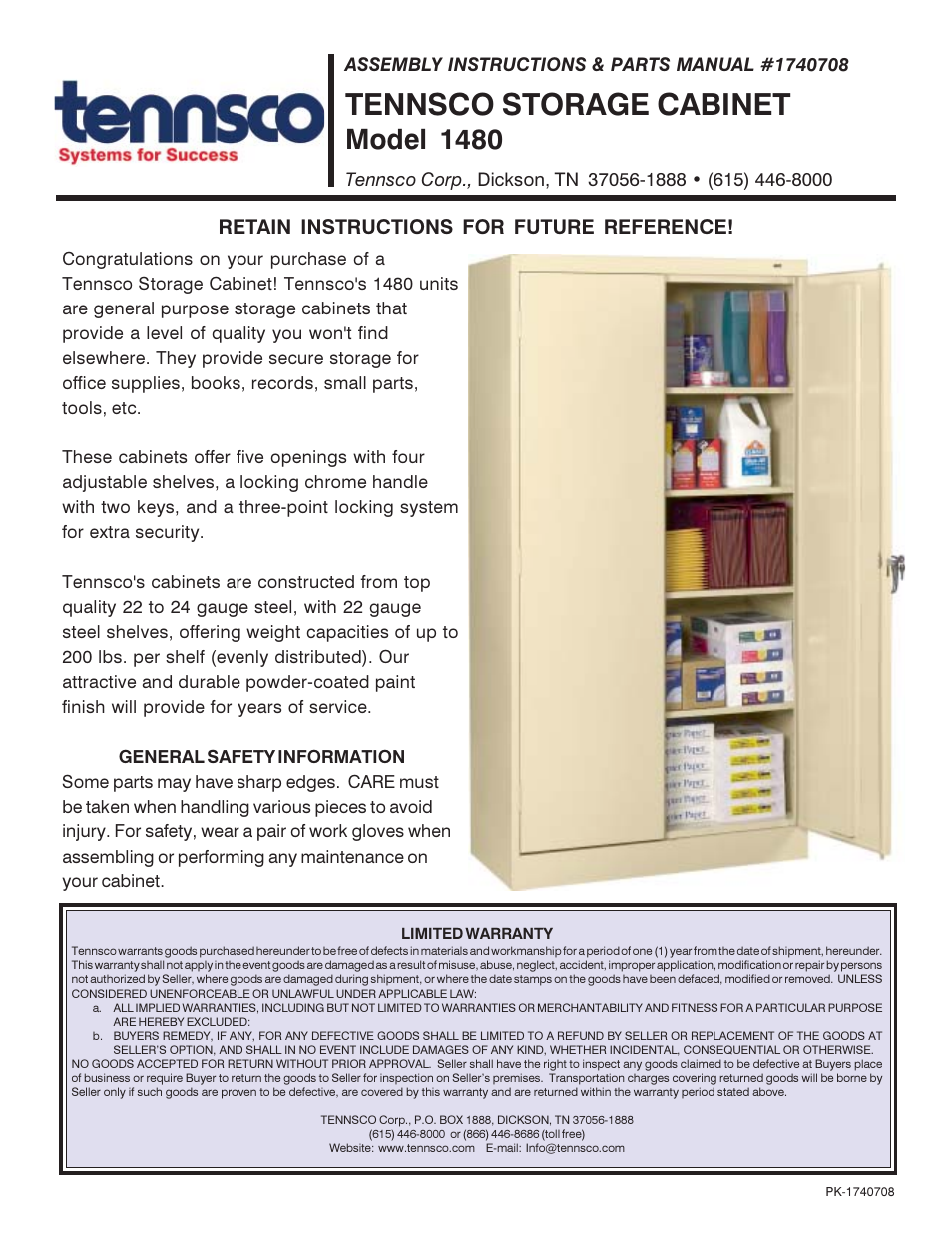 Tennsco 1480 User Manual | 4 pages