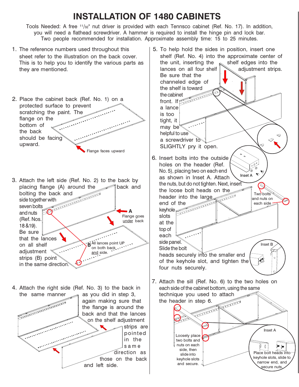 Installation of 1480 cabinets | Tennsco 1480 User Manual | Page 2 / 4