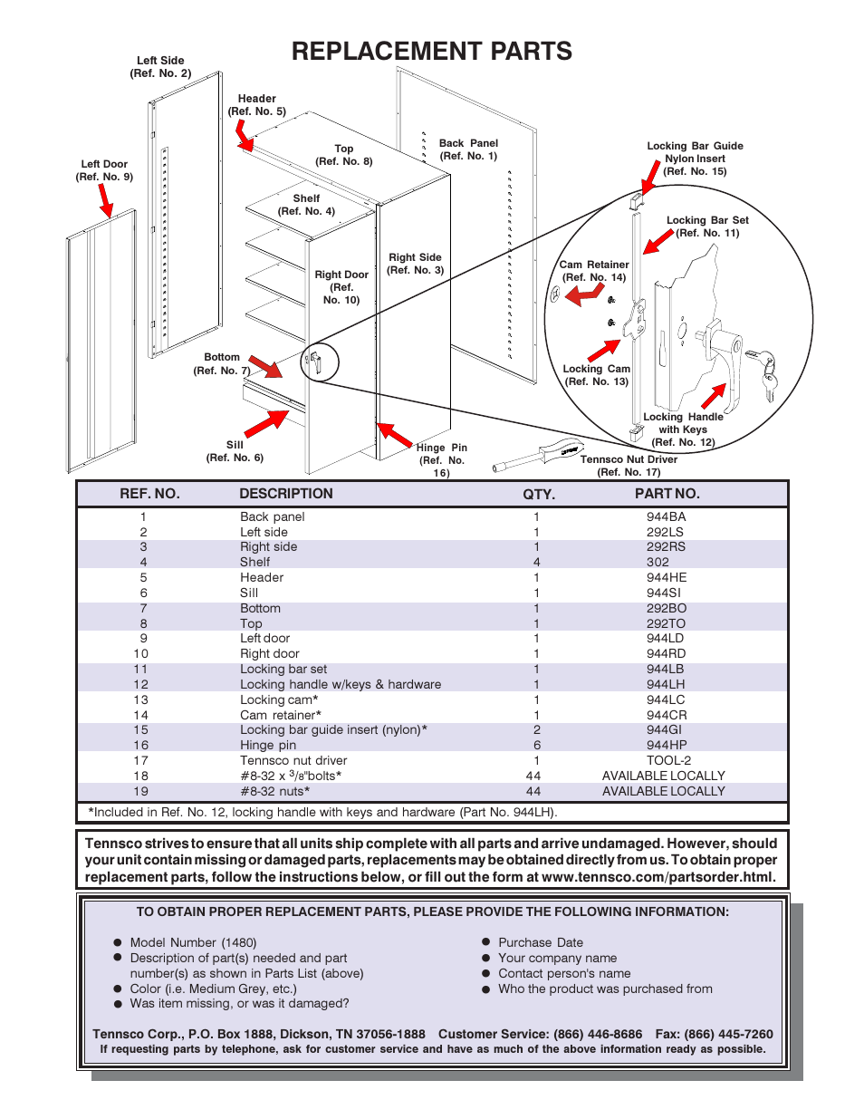 Replacement parts | Tennsco 1480 User Manual | Page 4 / 4