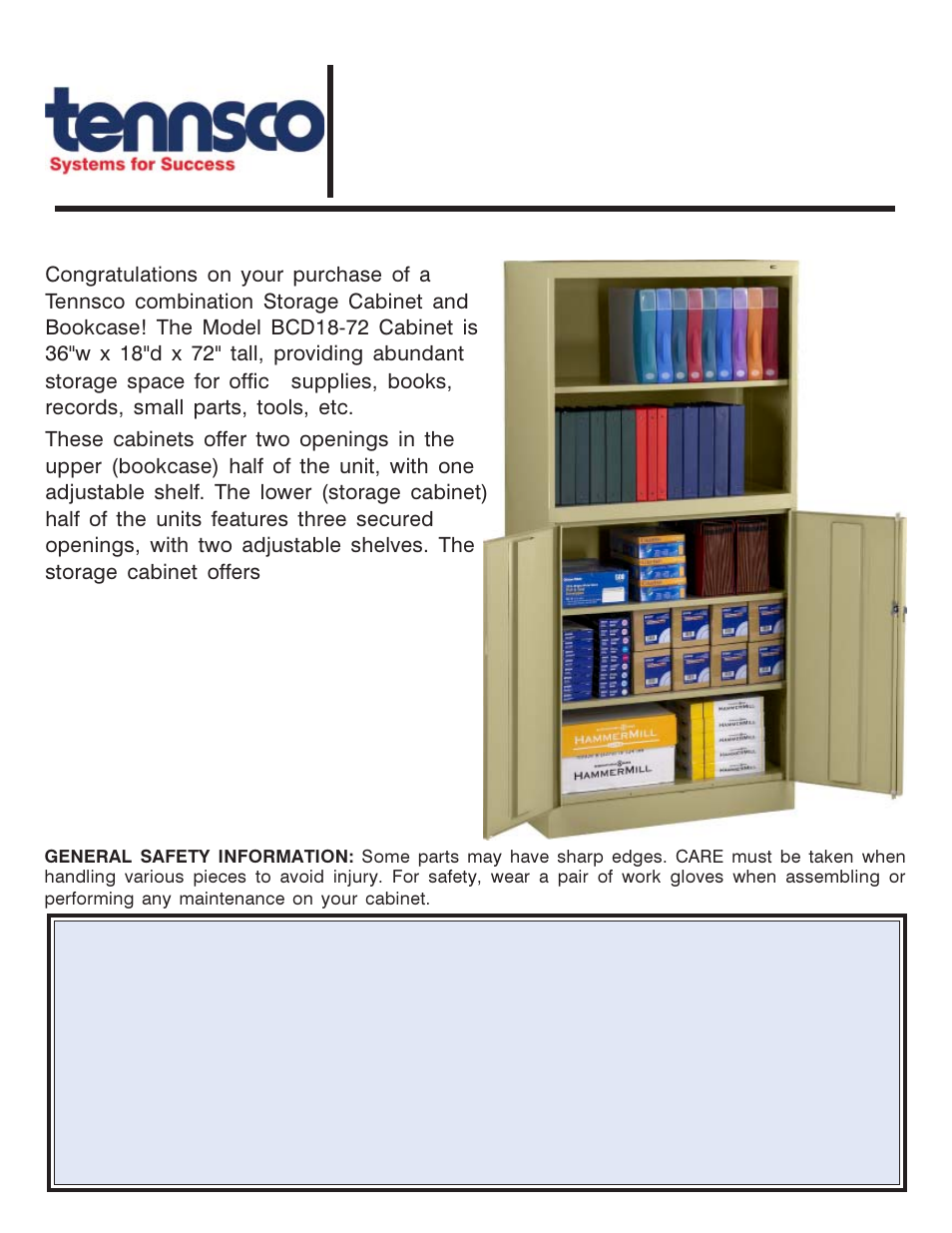 Tennsco BCD18-72 User Manual | 2 pages