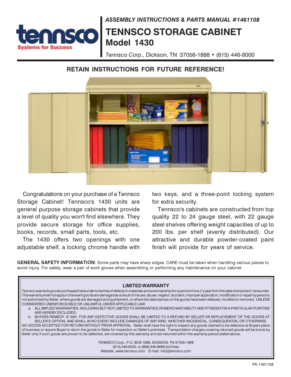 Tennsco 1430 User Manual | 4 pages