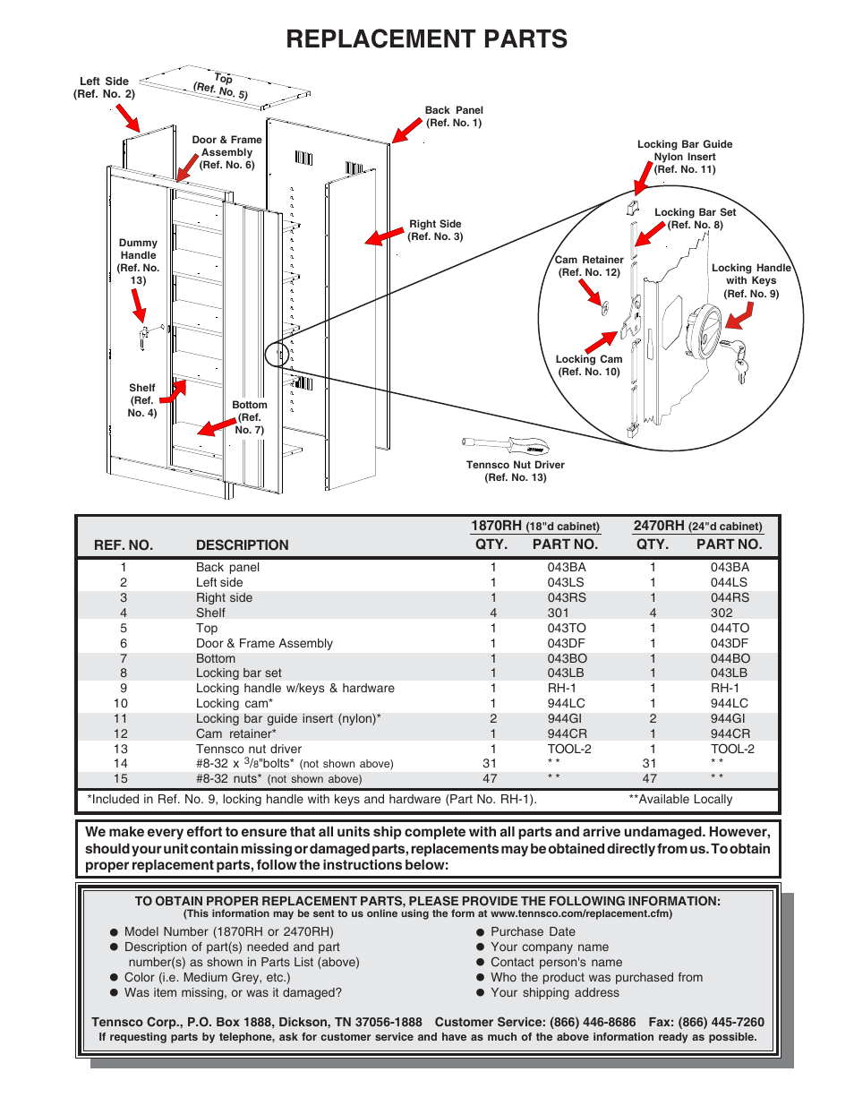 Replacement parts | Tennsco 2470RH User Manual | Page 4 / 4