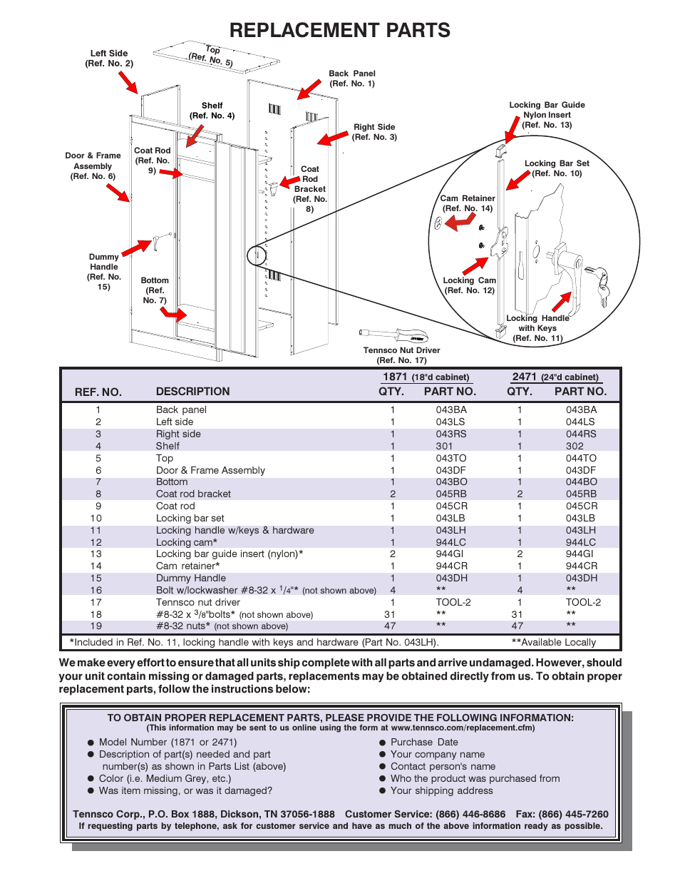 Replacement parts | Tennsco 2471 User Manual | Page 4 / 4