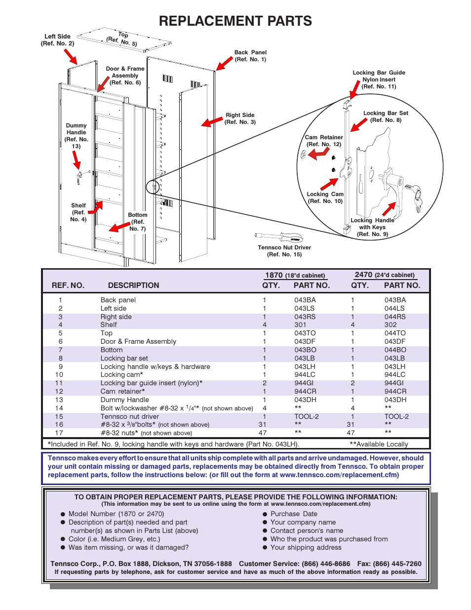 Replacement parts | Tennsco 2470 User Manual | Page 4 / 4