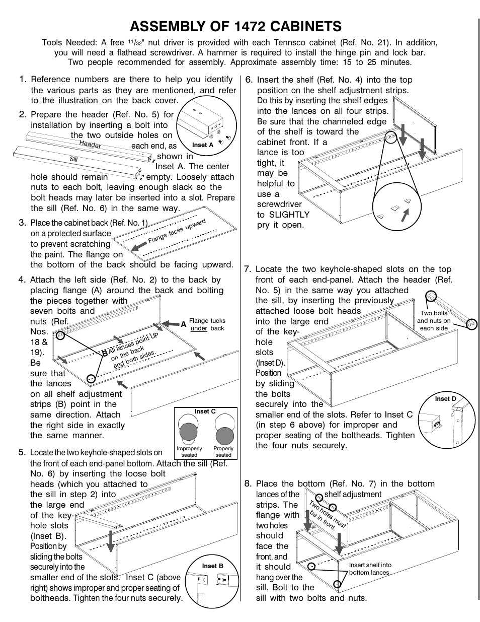 Assembly of 1472 cabinets | Tennsco 1472 User Manual | Page 2 / 4