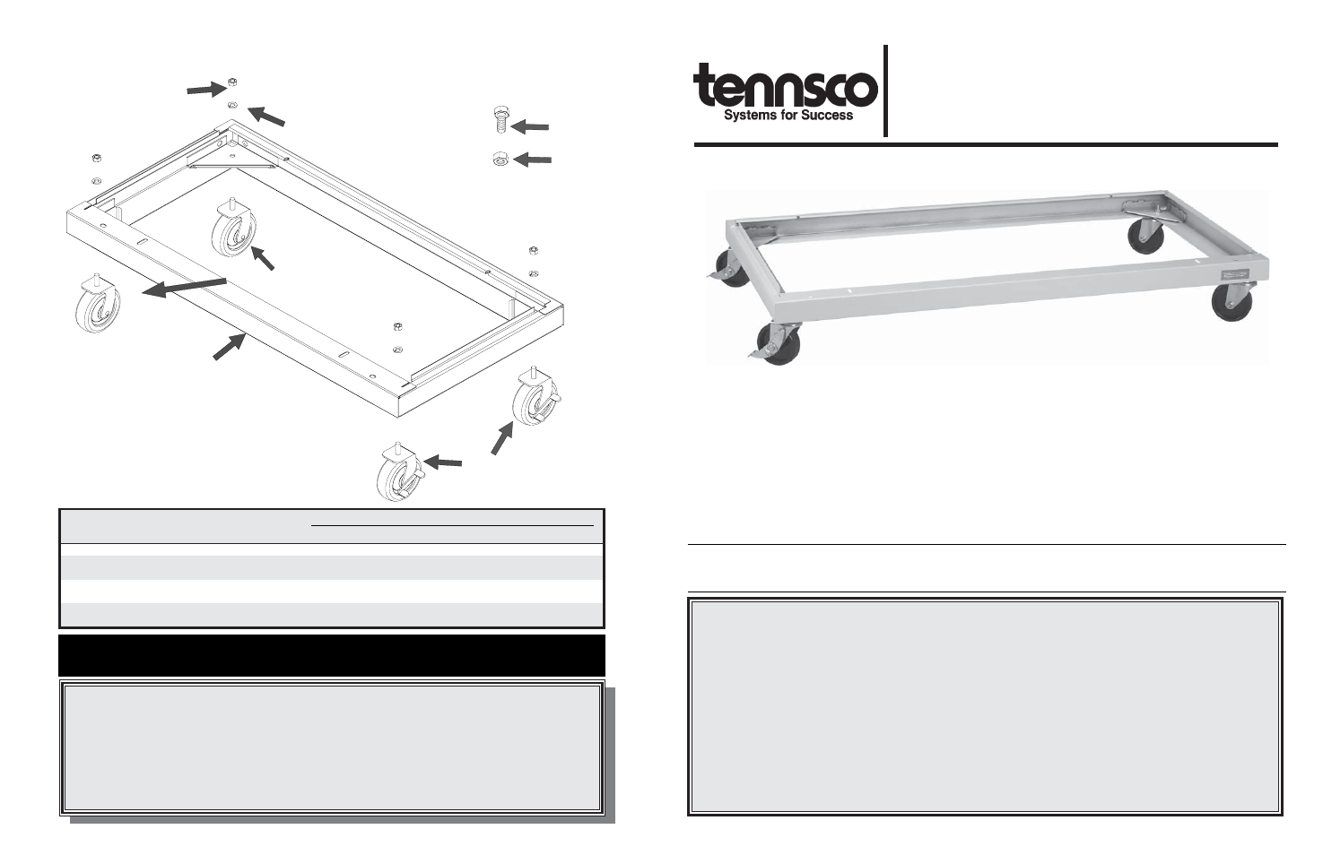 Caster kit for storage cabinets, Replacement parts, Retain instructions for future reference | Tennsco CK4824 User Manual | Page 4 / 4