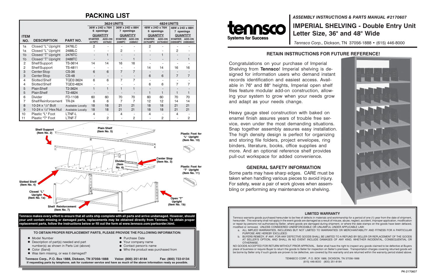 Tennsco Shelving 48 WIDE User Manual | 4 pages